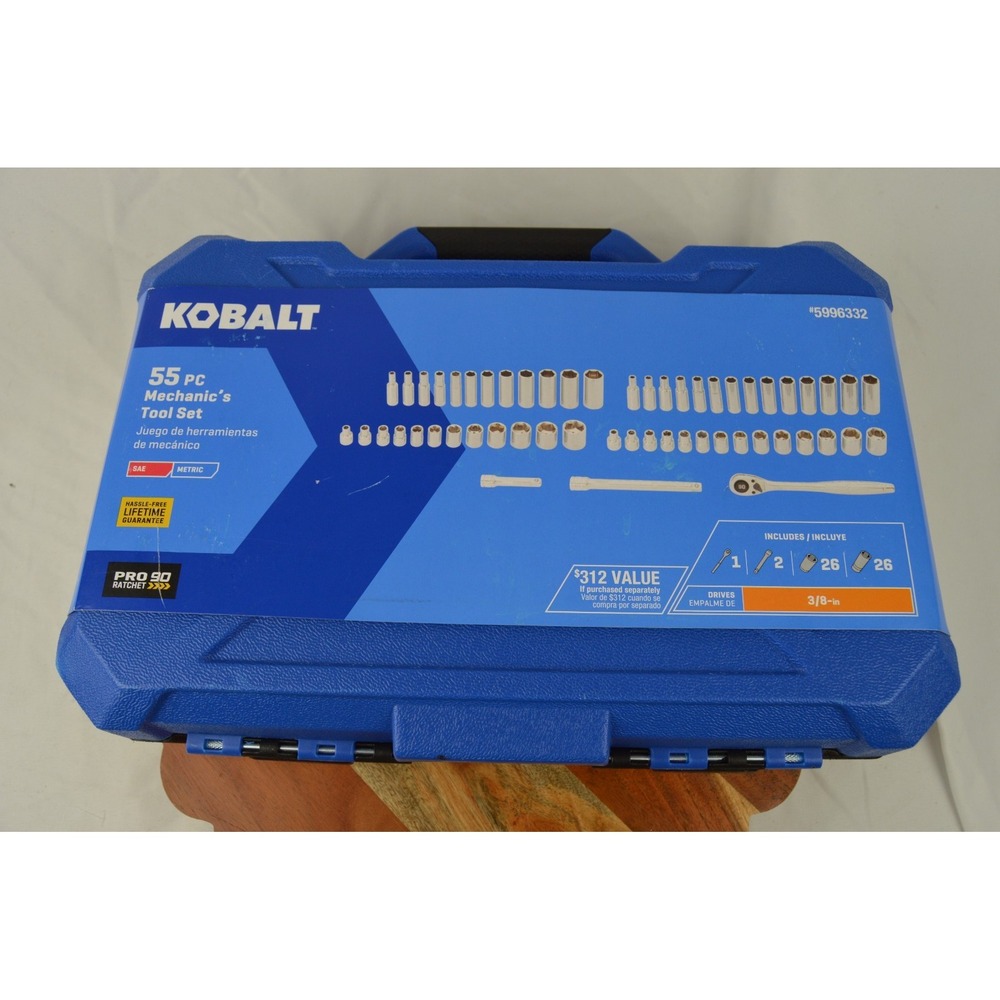 New Kobalt 55 Pc SAE Metric 6 Pt Socket Tool Set 90-Tooth 3/8" Ratchet - *NEW*